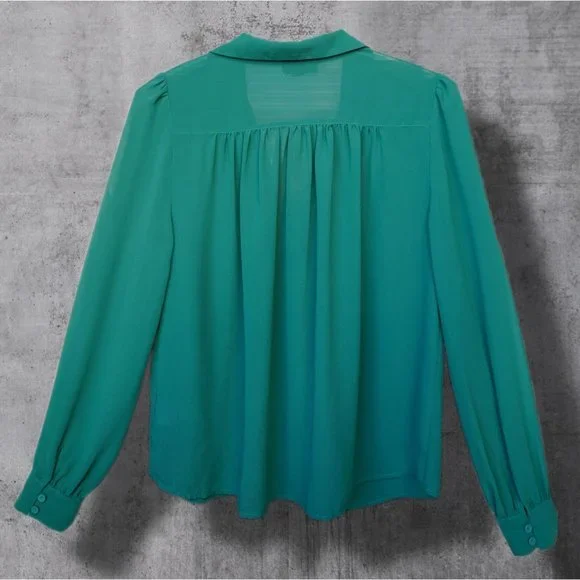 Modcloth Jade Green Sheer Chiffon Buttoned Blouse sz M - Picture 2 of 5